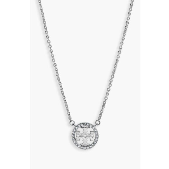 Tory Burch Silver Miller Logo Pave Chainlink Necklace & Dangle Earring Set - Picture 3 of 10